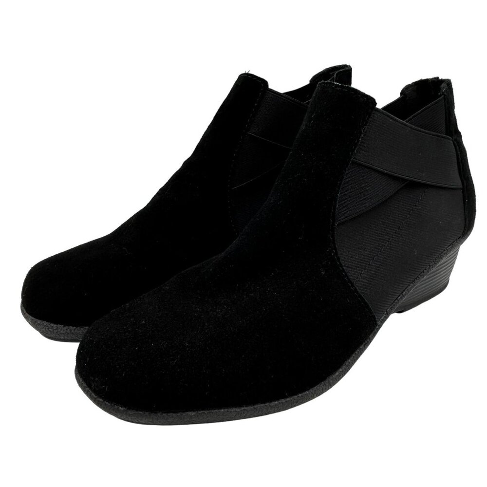 Solesenseability Womens Black Suede Elastic Side Ankle Boots Size 9 Medium